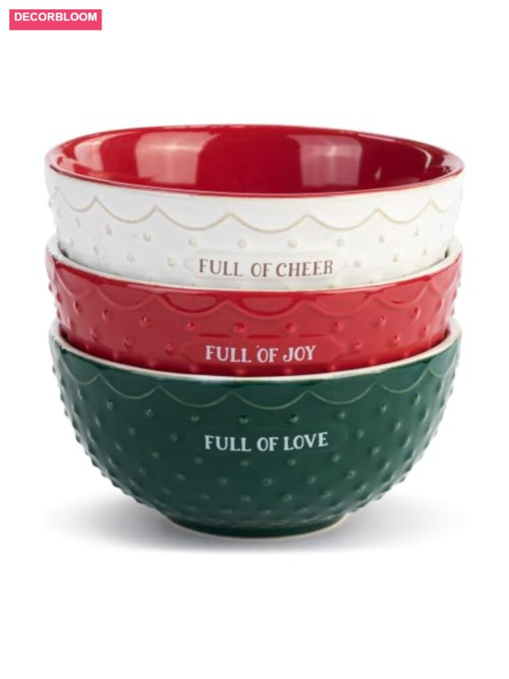Ceramic Baking Bowls Set of 3 Embossed Polka Dot Scallop Holiday